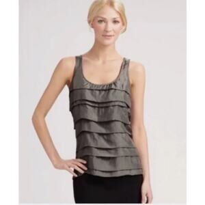 Eileen Fisher Habutai Tiered Ruffled Tanks (2 Tops) Brown &  Gray XS 100% Silk